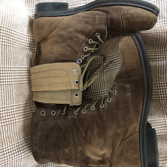 Nine West Vintage Foldover Combat Boot Suede Flat lace-up Women's 10 Distressed - Picture 1 of 10